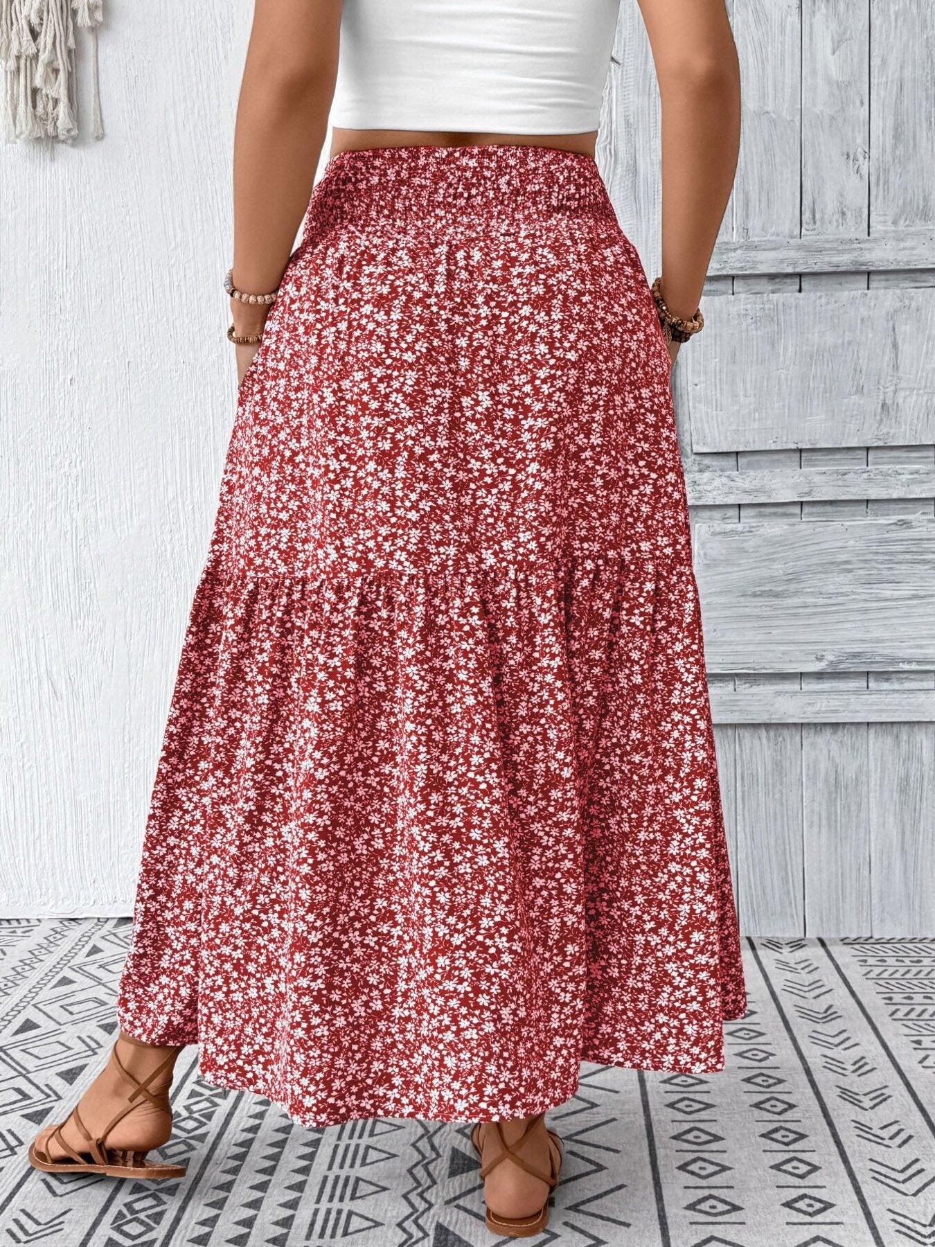 Plus Size Floral Print Tiered Skirt - cas7m