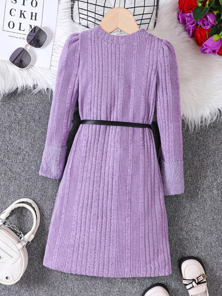 Children's Ribbed Knit Long Sleeve Dress - cas7m