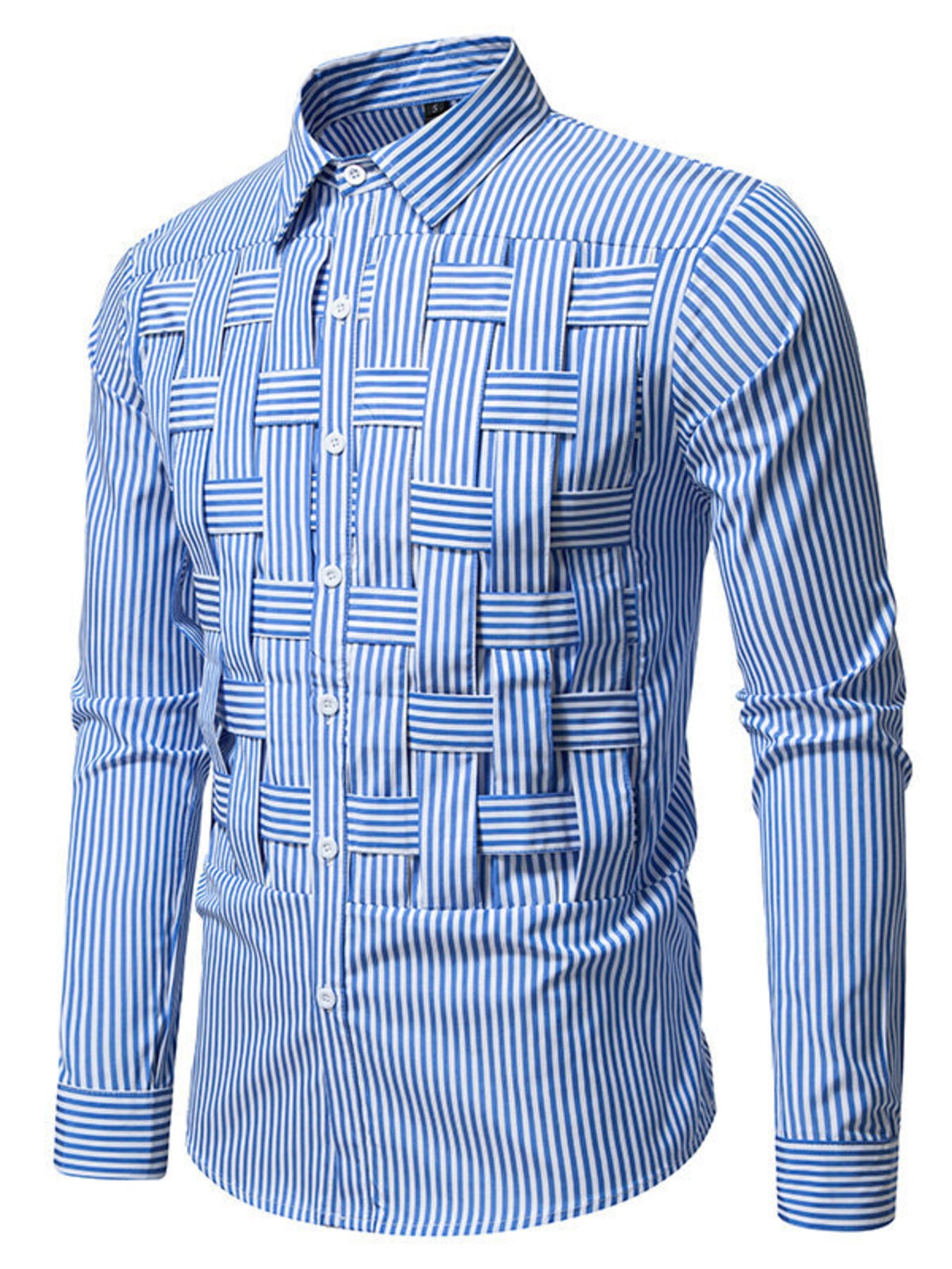 Men's Striped Woven Pattern Long Sleeve Shirt - cas7m