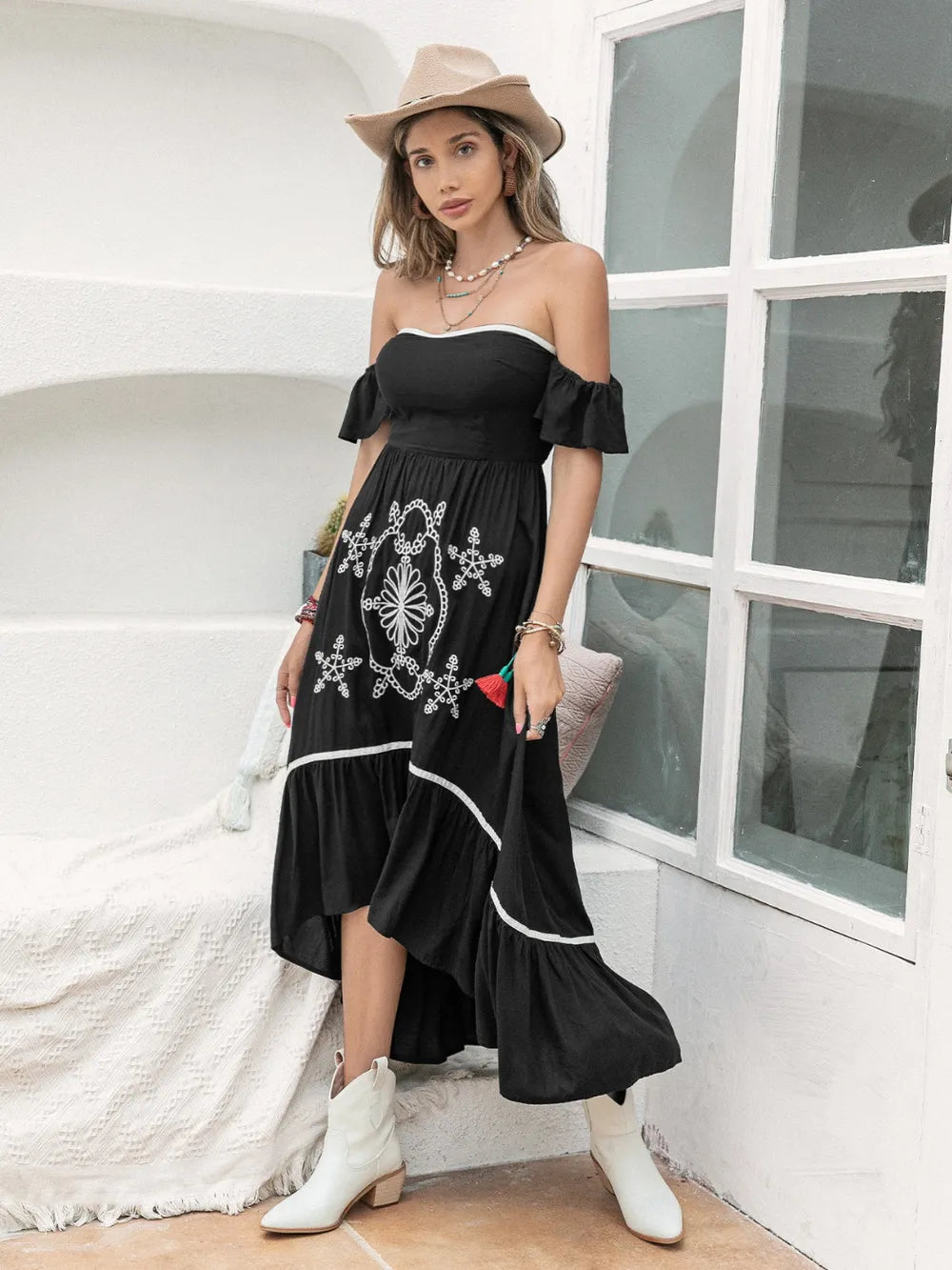 High-Low Off-Shoulder Dress - cas7m