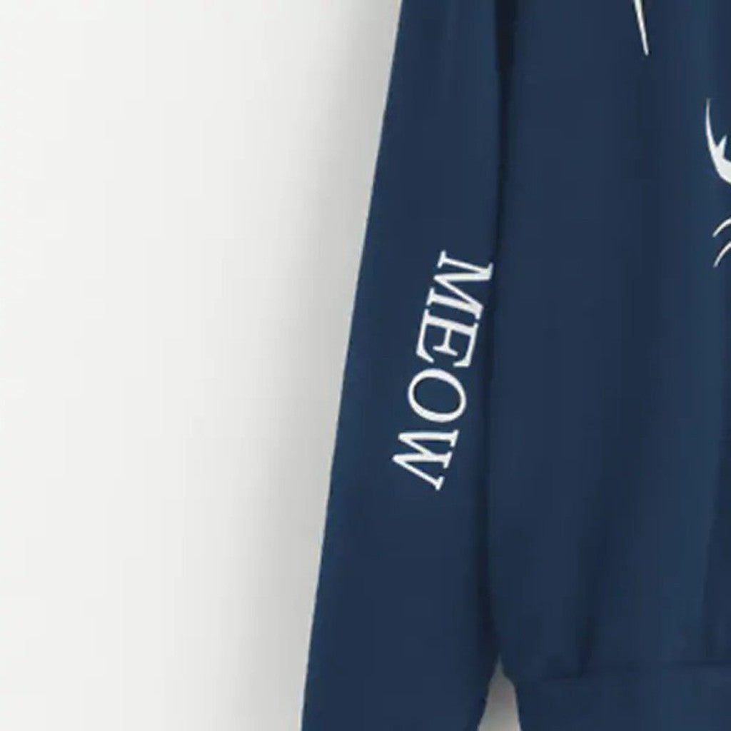 Printed long sleeve loose hoodie - cas7m