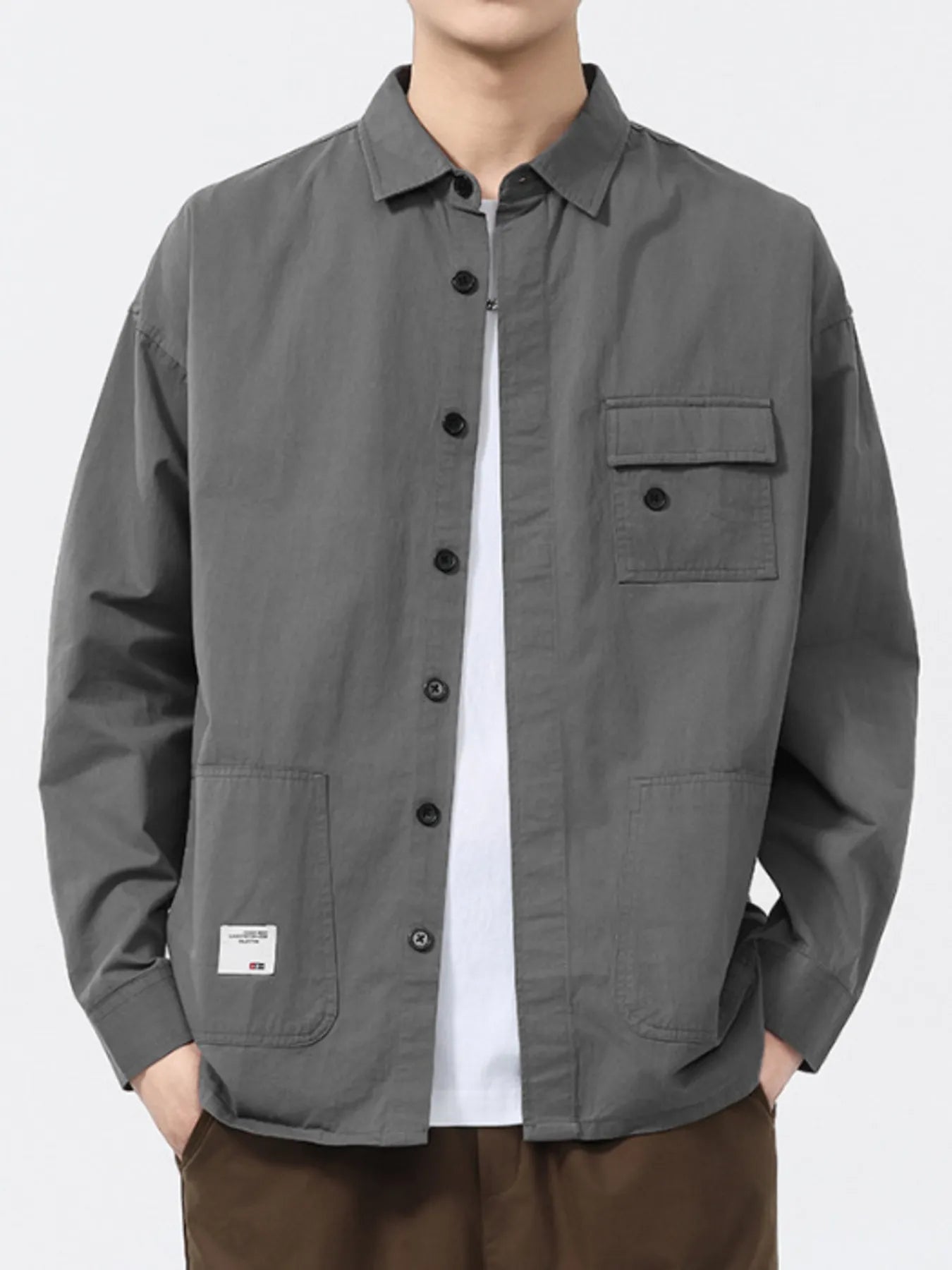 Men's Plus Size Button-Up Long Sleeve Shirt - cas7m