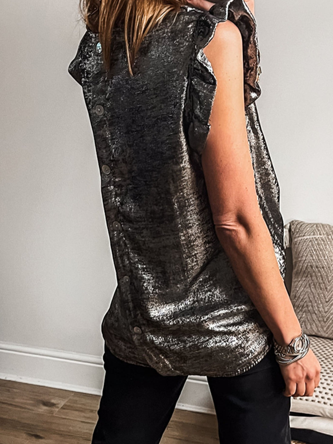 Ruffled Round Neck Tank - cas7m