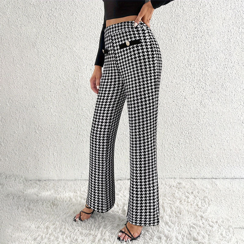 Faux Pocket Fastener Decoration Straight Wide Leg Pants Trousers - cas7m