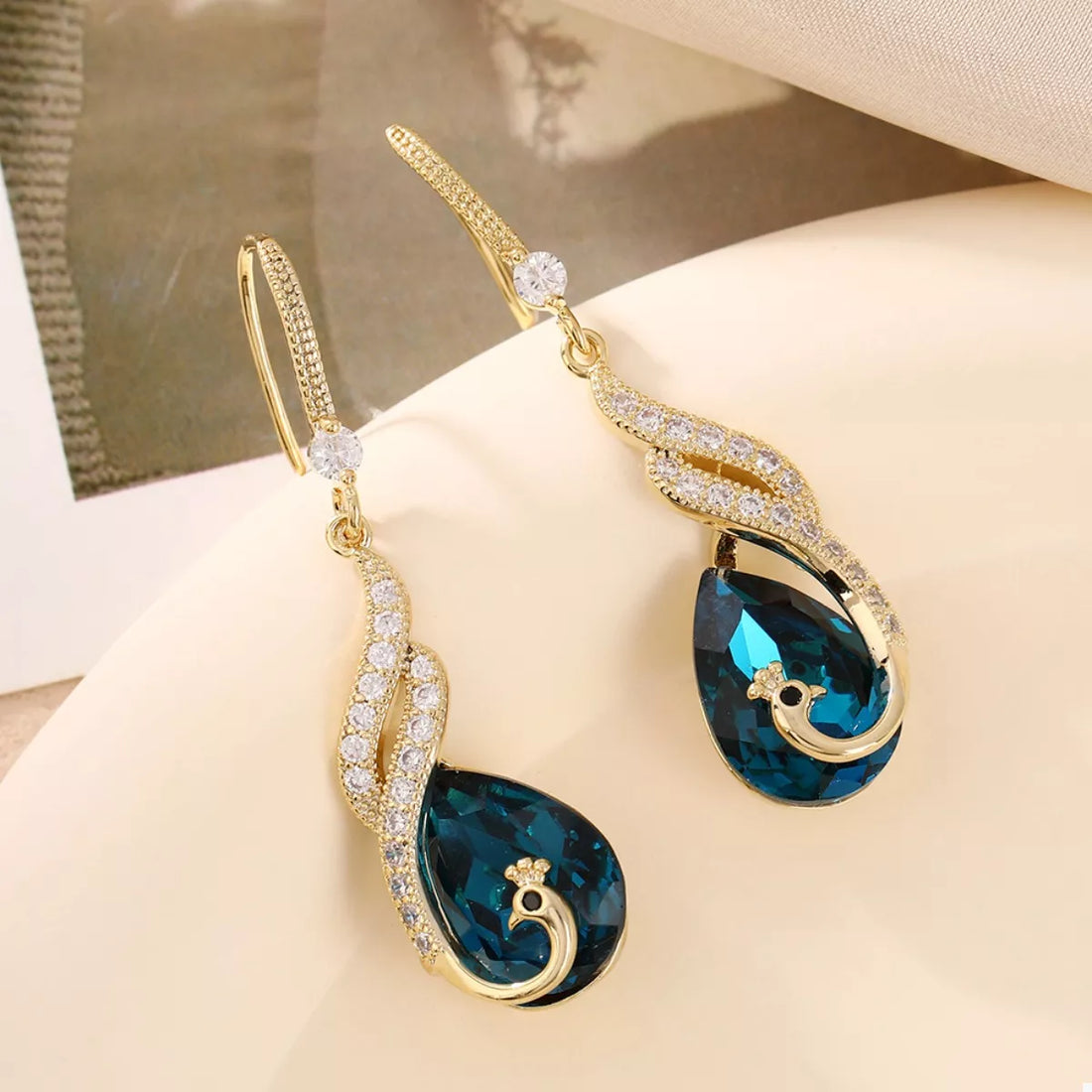 18K Gold-Plated Peacock Teardrop Earrings - cas7m