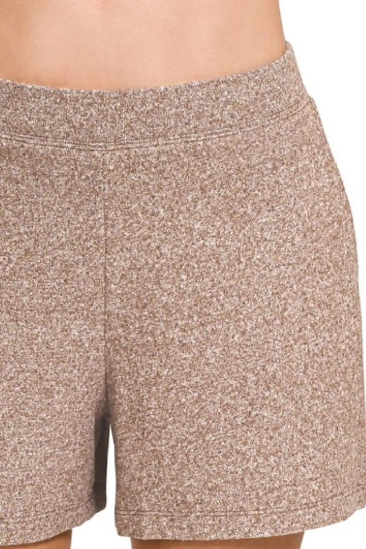 Zenana Soft Melange Hacci Elastic Waisted Shorts - cas7m