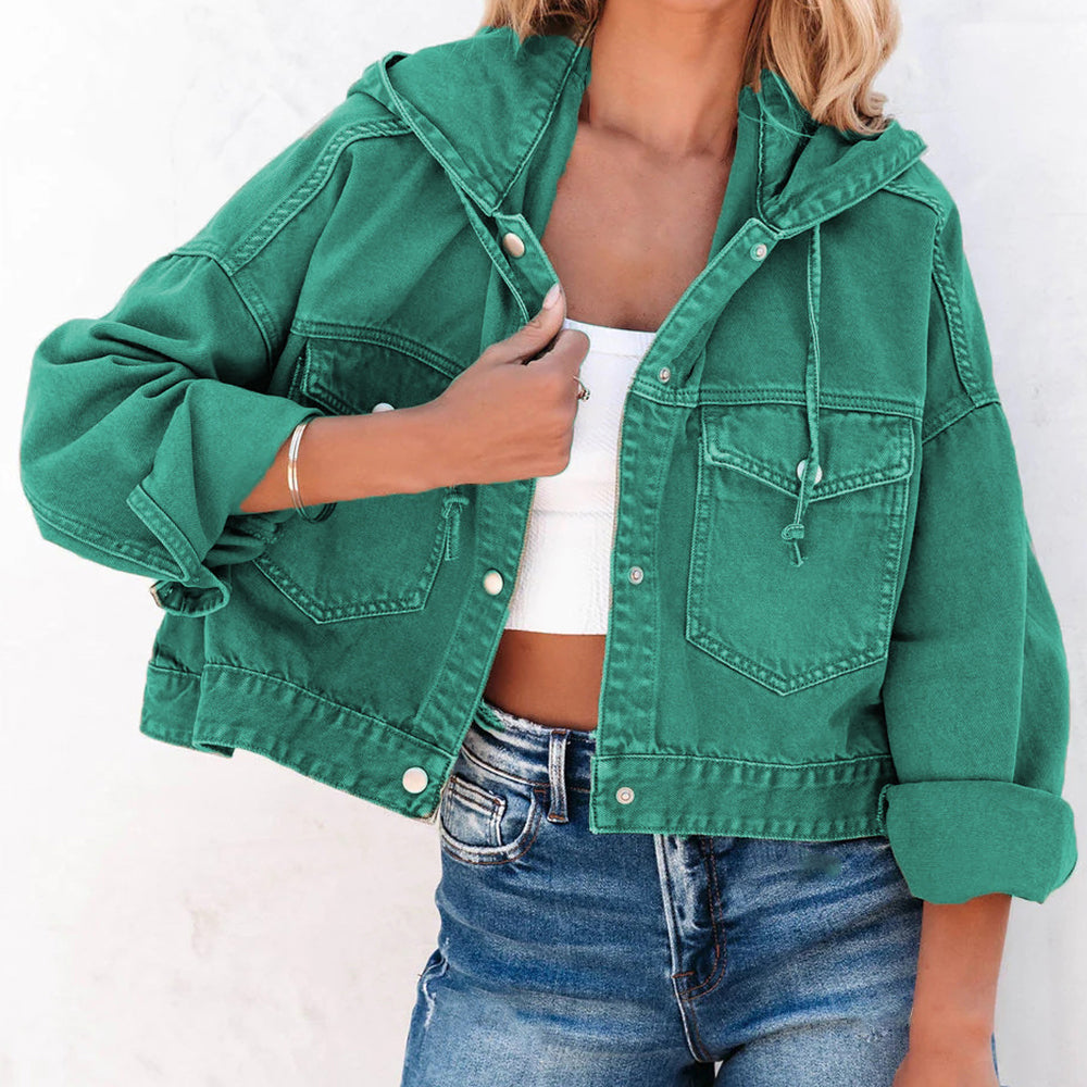 Hooded Dropped Shoulder Denim Jacket - cas7m