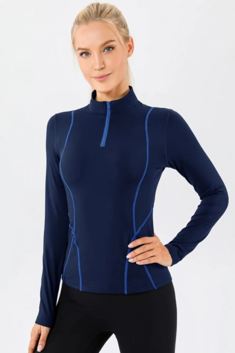 Mock Neck Quarter Zip Active T-Shirt - cas7m
