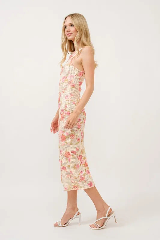 And The Why Floral Fishnet Bodycon Midi Dress - cas7m