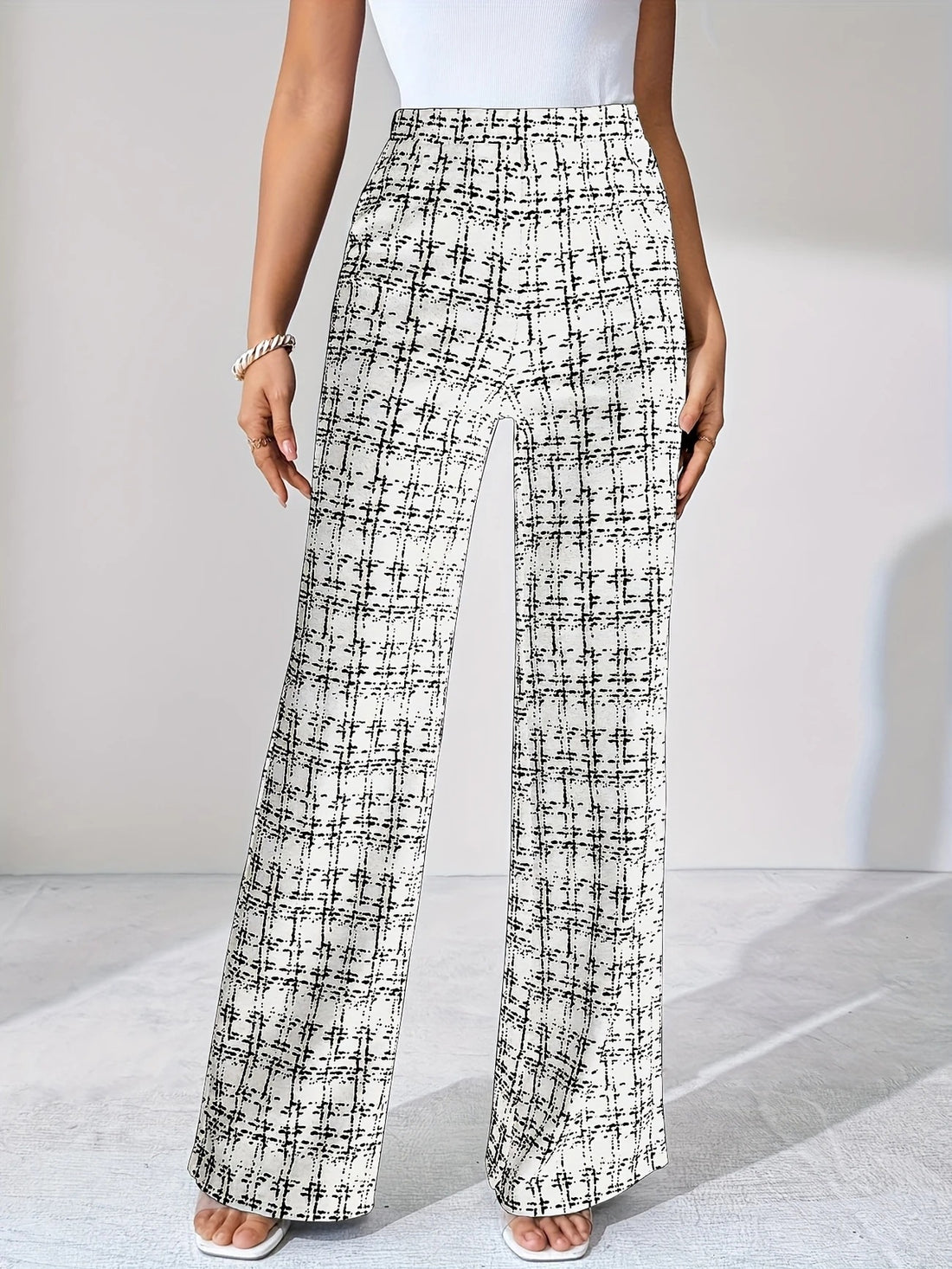 Woven Plaid High Waist Straight Women's Pants - cas7m