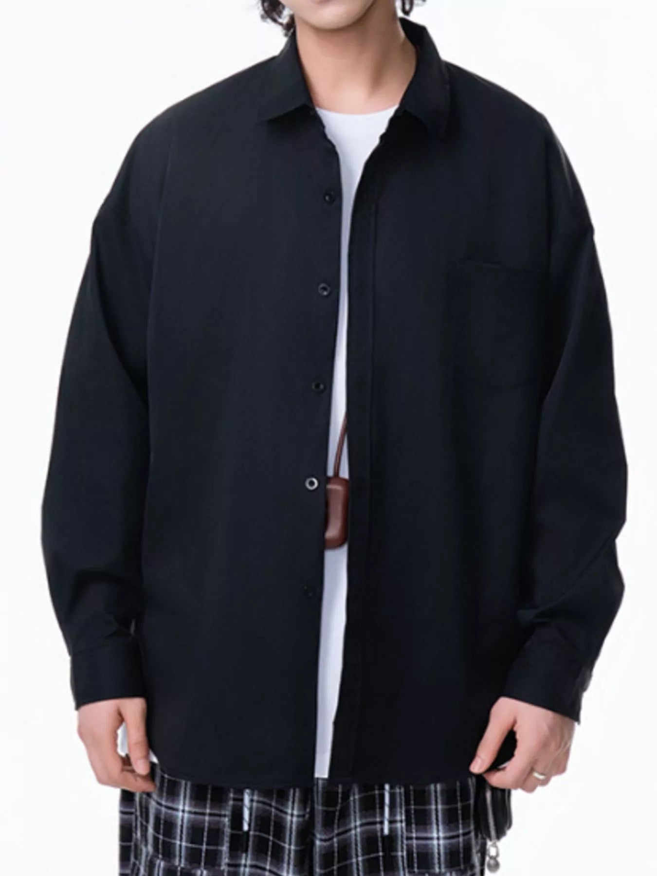 Men's Plus Size Button Up Long Sleeve Shirt - cas7m