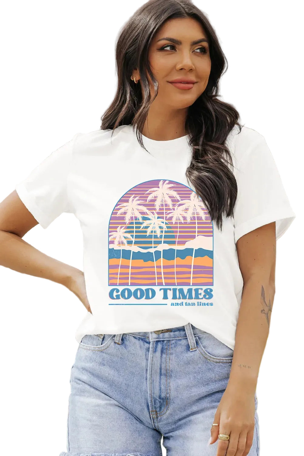 Graphic Round Neck Short Sleeve T-Shirt - cas7m