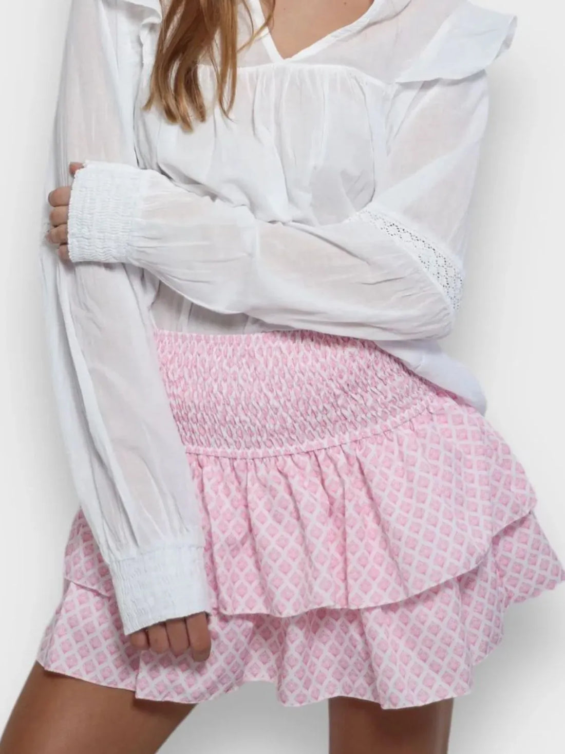 Smocked Wideband Waist Layered Mini Skirt - cas7m