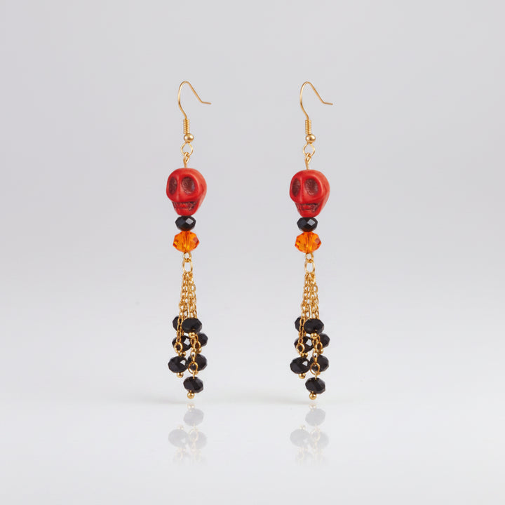 Halloween Skull Beaded Drop Earrings - cas7m