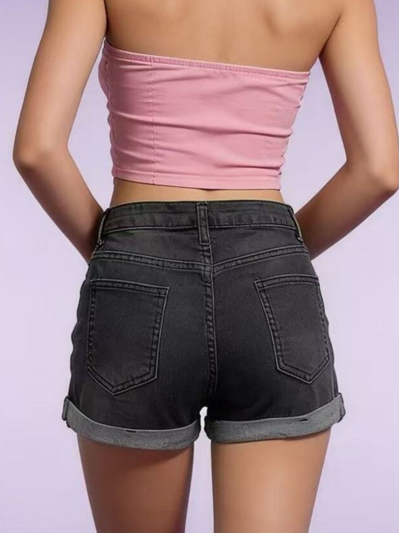 Distressed Denim Roll-Up Shorts - cas7m