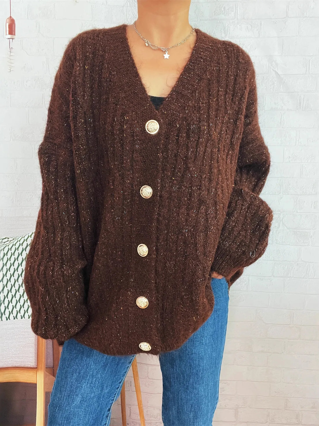 Cable Knit Button-Up Cardigan - cas7m