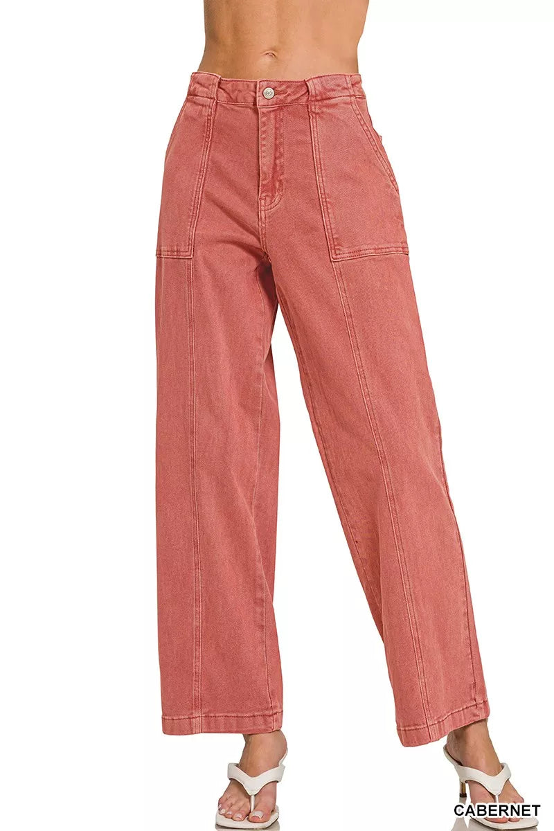 Zenana Straight Leg Utility Pocket Jeans - cas7m