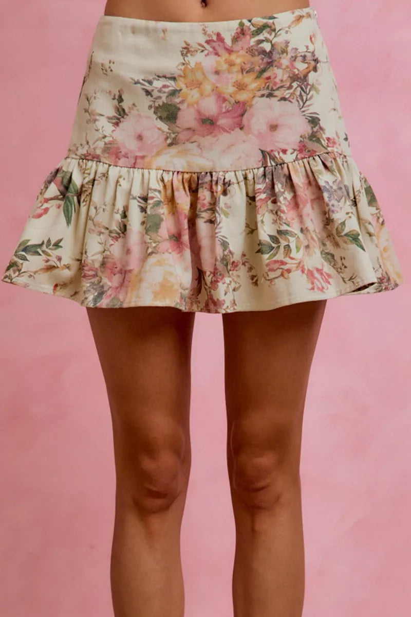 SO ME Floral Print Fit and Flare Mini Skirt - cas7m