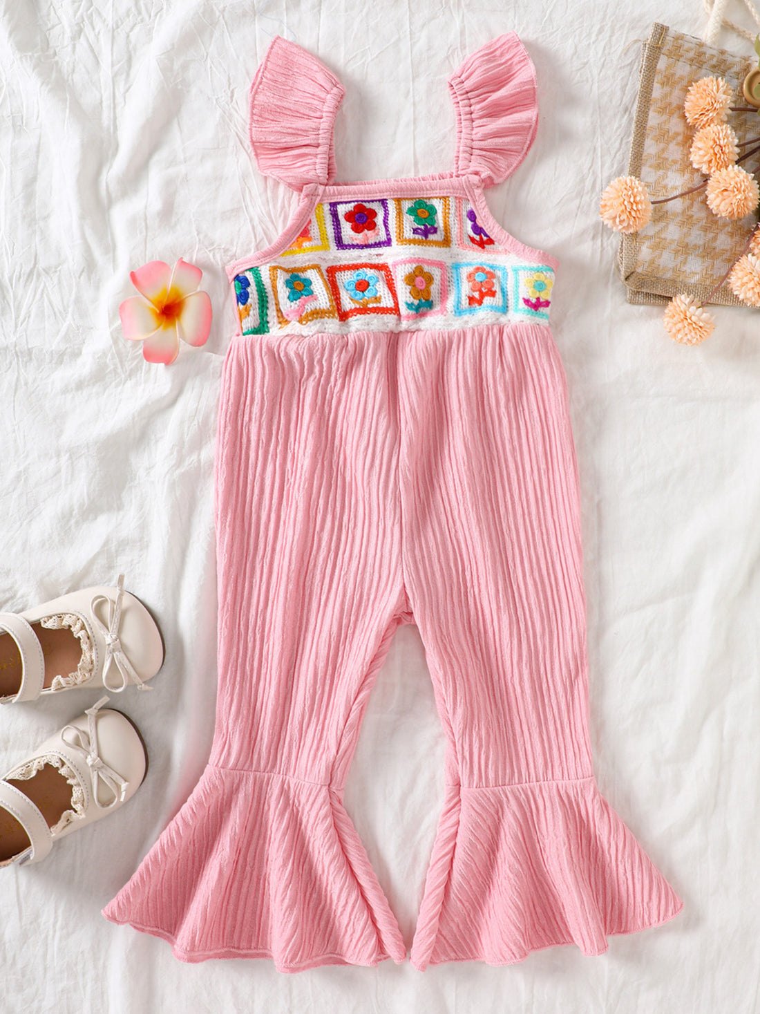 Children's Crochet Ruffle Trim Jumpsuit - cas7m