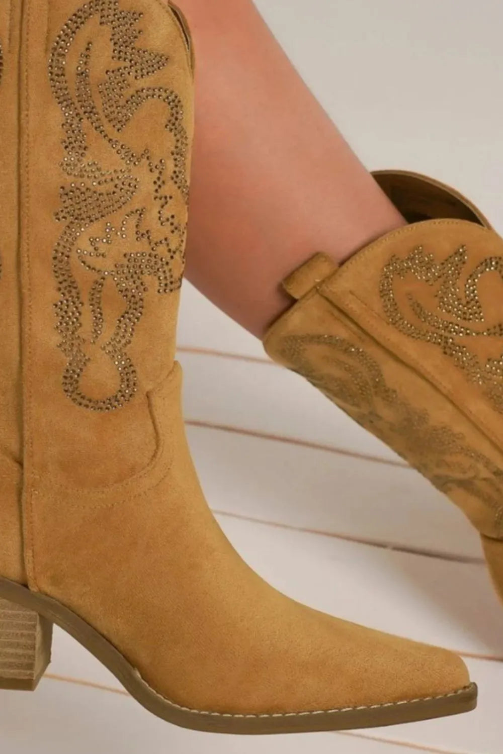 Beast Fashion Rhinestone Detail Point Toe Boots - cas7m