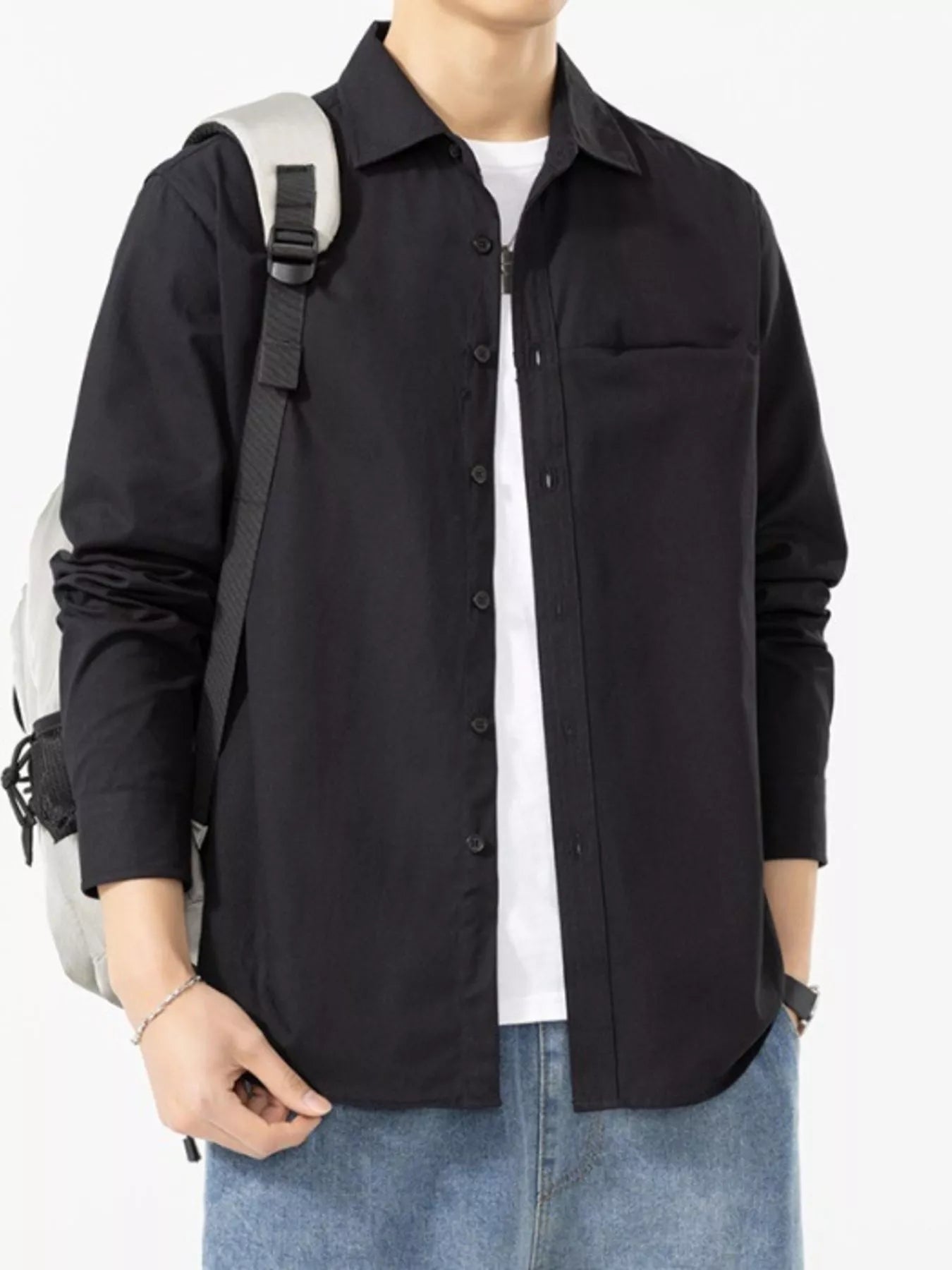 Men's Plus Size Button Up Long Sleeve Shirt - cas7m