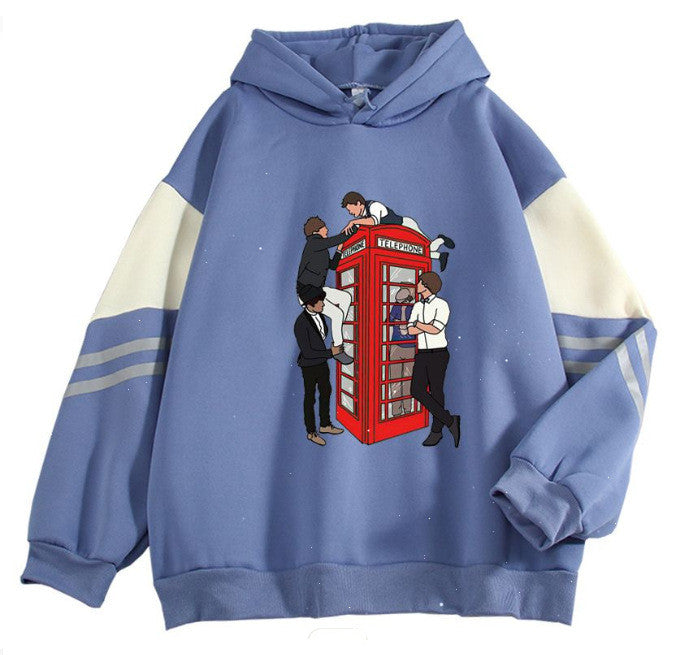 New Cartoon Anime Long Sleeve Casual Loose Contrast Color Hoodie - cas7m