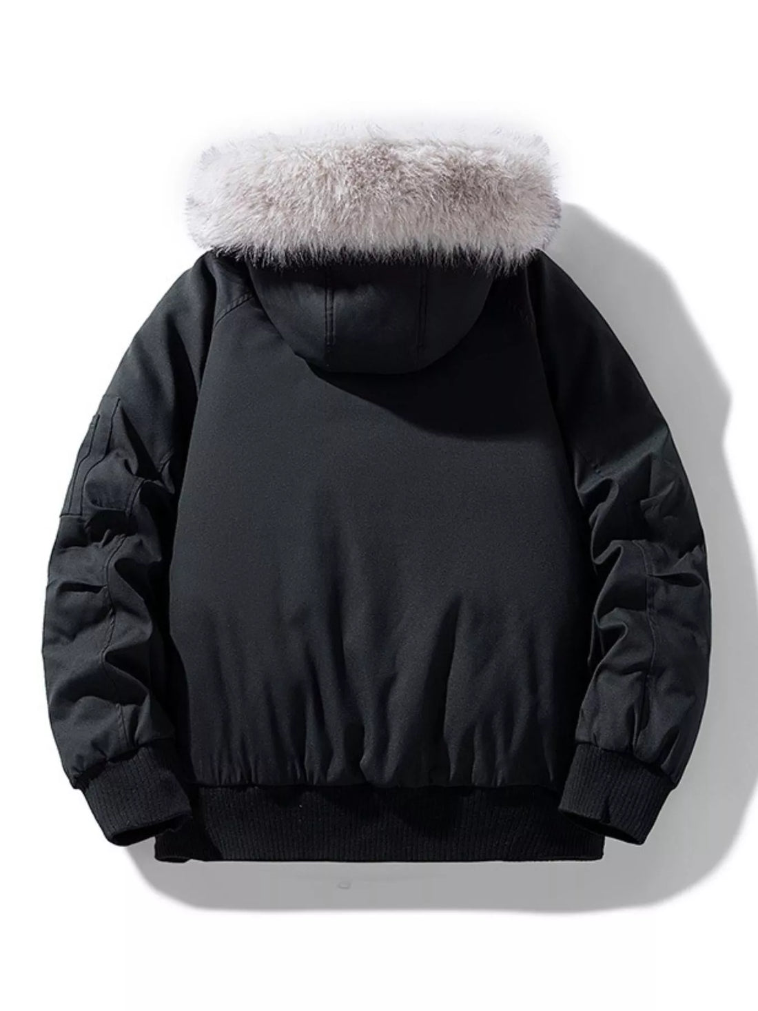 Men's Plus Size Faux Fur Hooded Padded Bomber Jacket - cas7m