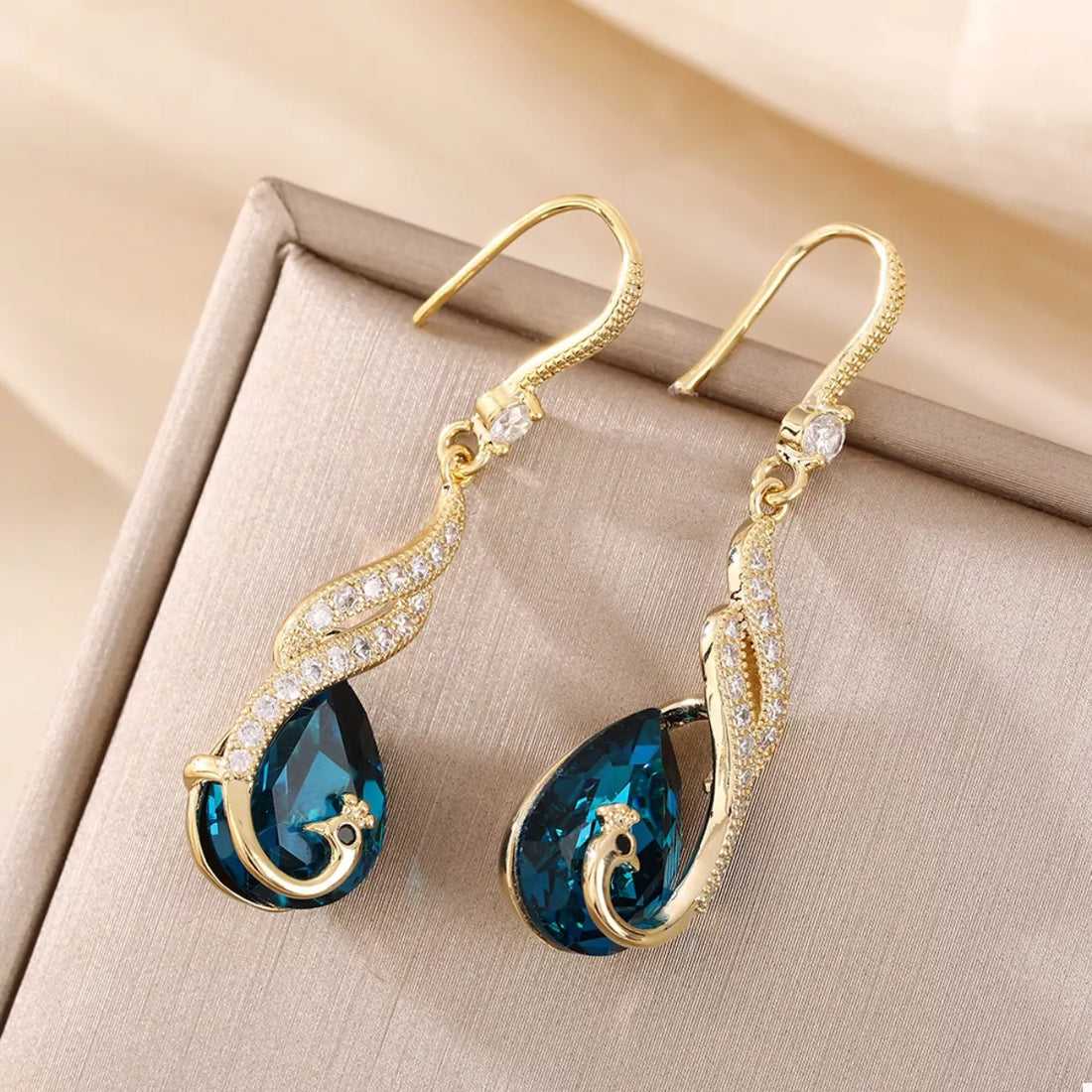 18K Gold-Plated Peacock Teardrop Earrings - cas7m
