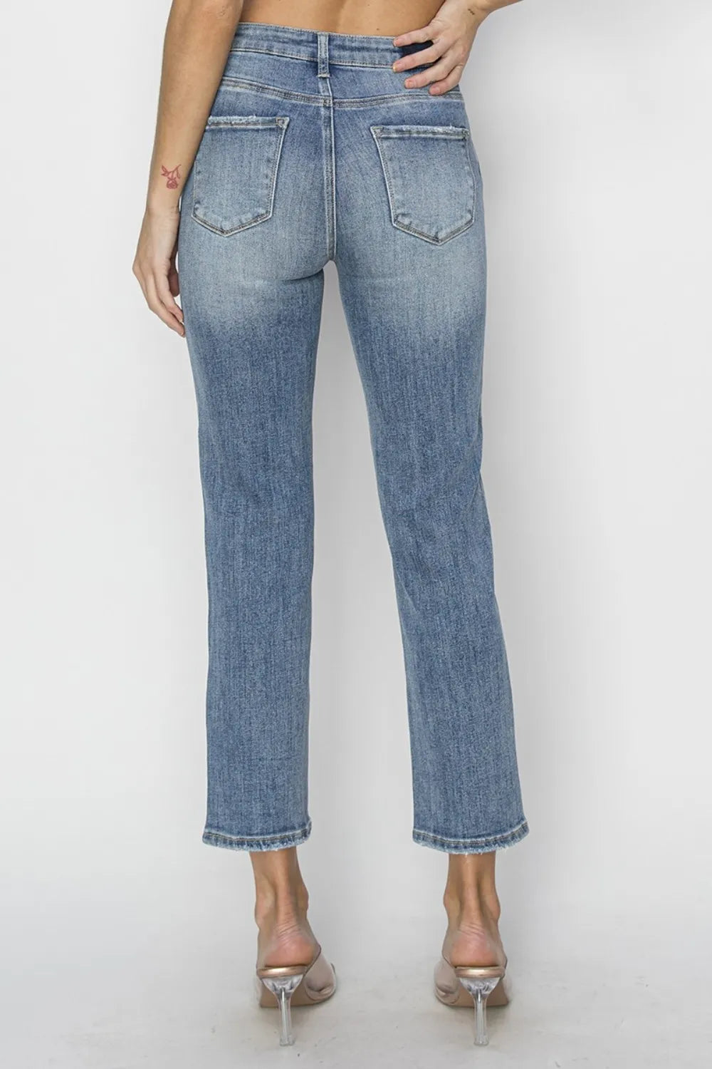 RISEN Full Size High Waist Distressed Cropped Jeans - cas7m