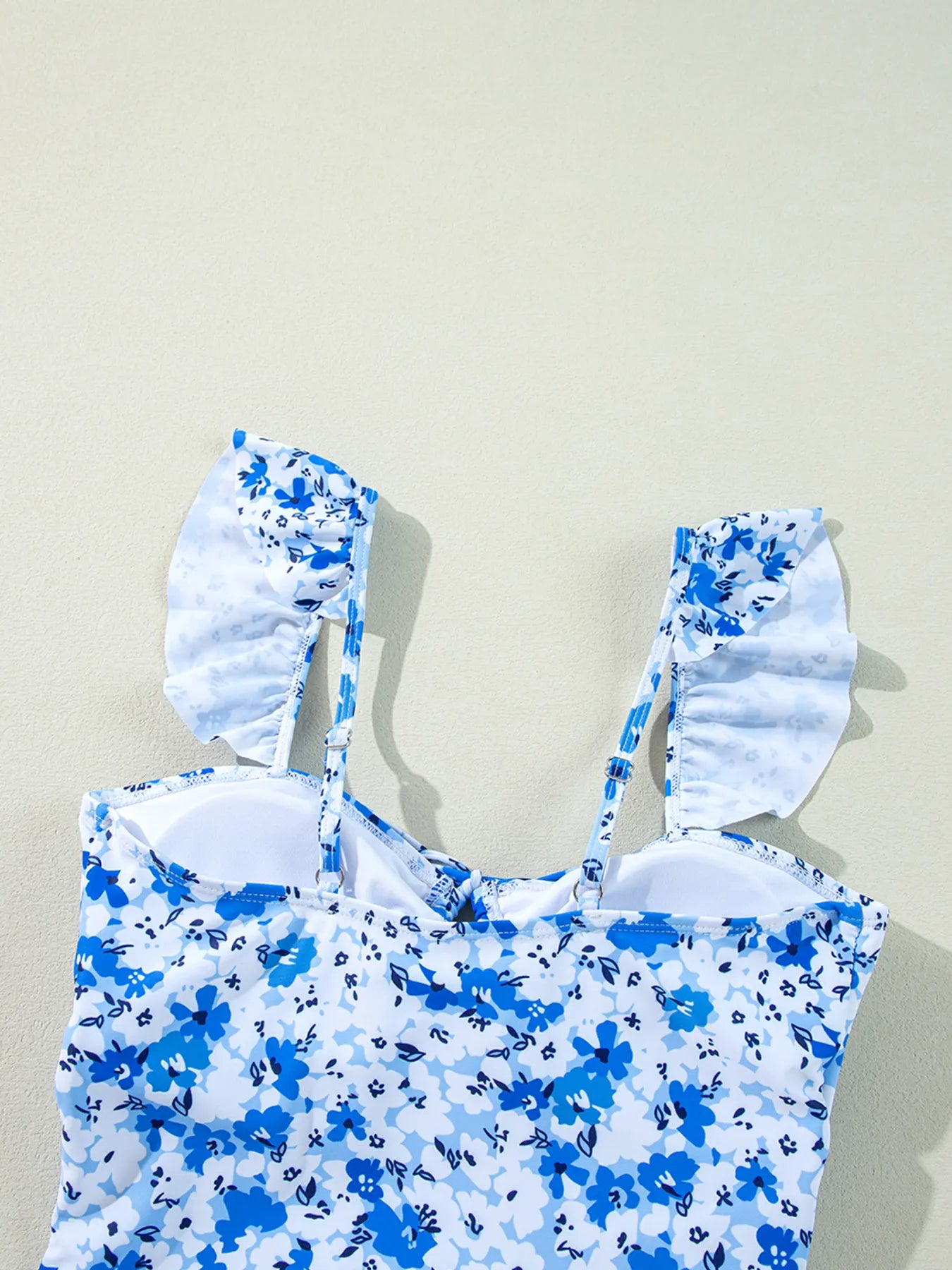 Floral Ruffled Strap Lace-up Hollow Out One Piece Swimsuit - cas7m