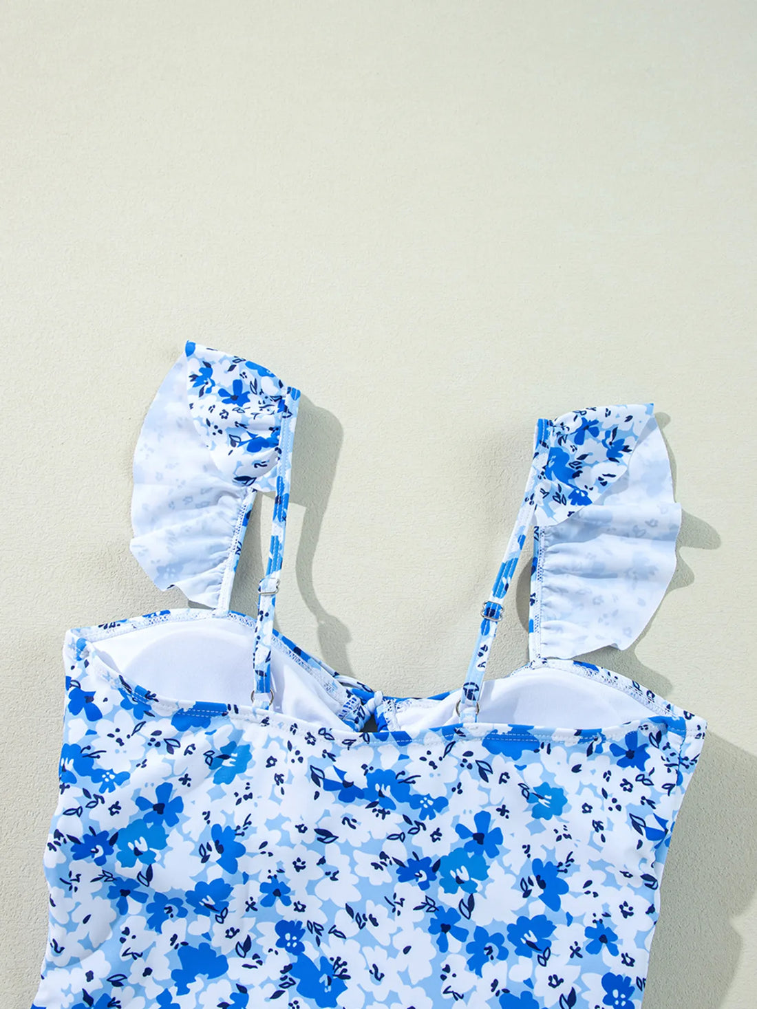 Floral Ruffled Strap Lace-up Hollow Out One Piece Swimsuit - cas7m