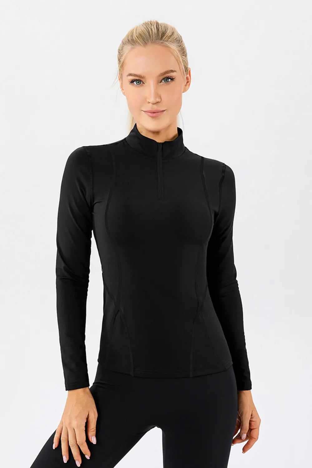 Mock Neck Quarter Zip Active T-Shirt - cas7m