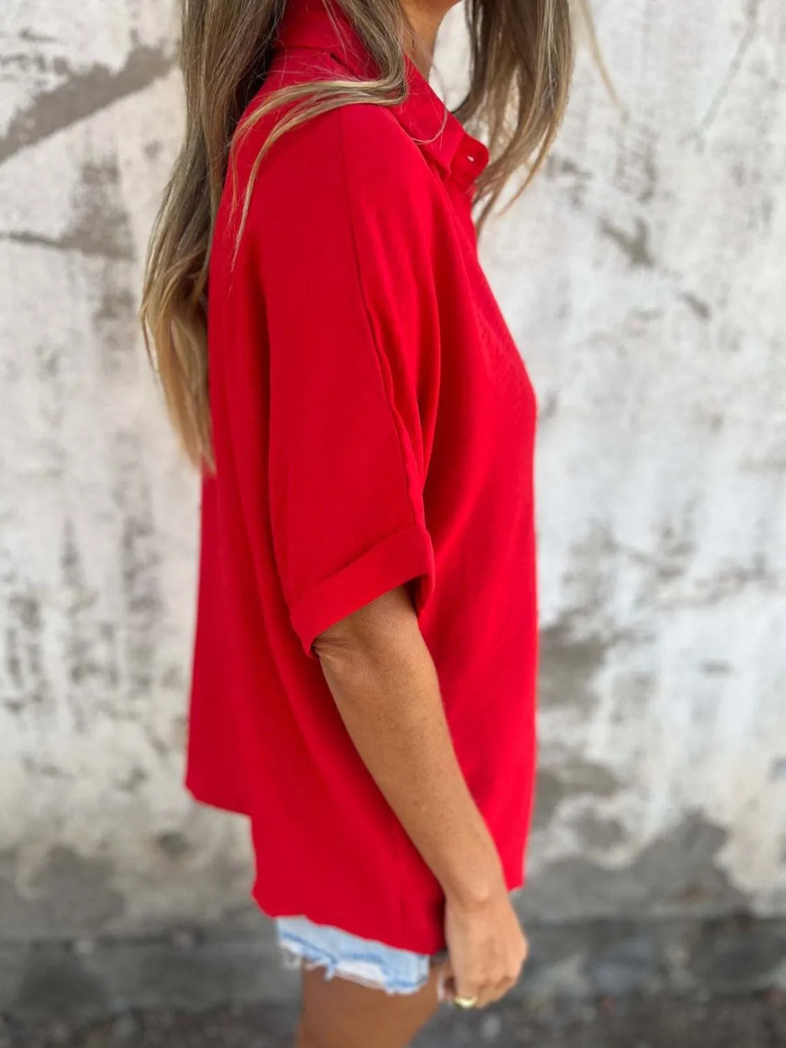 Full Size Collared Neck Half Sleeve Shirt Plus Size - cas7m