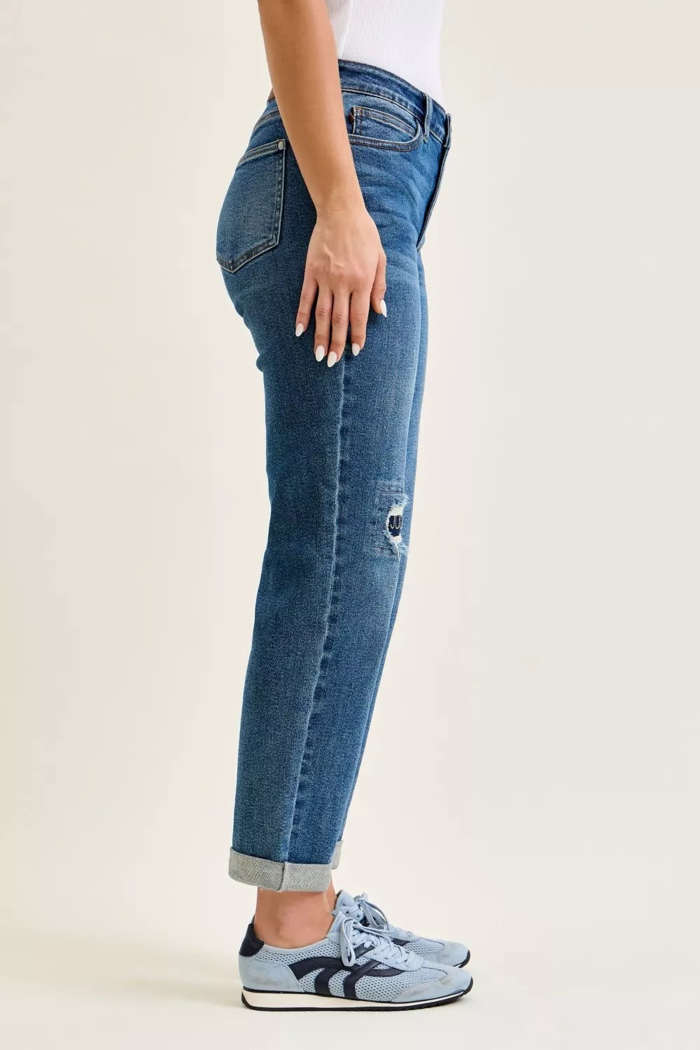 Judy Blue Mid Rise Boyfriend Embroidered Repair Patch Jeans - cas7m
