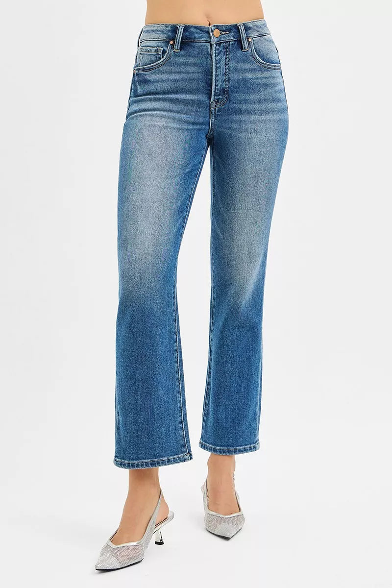 RISEN Tummy Control High Rise Crop Straight Jeans - cas7m