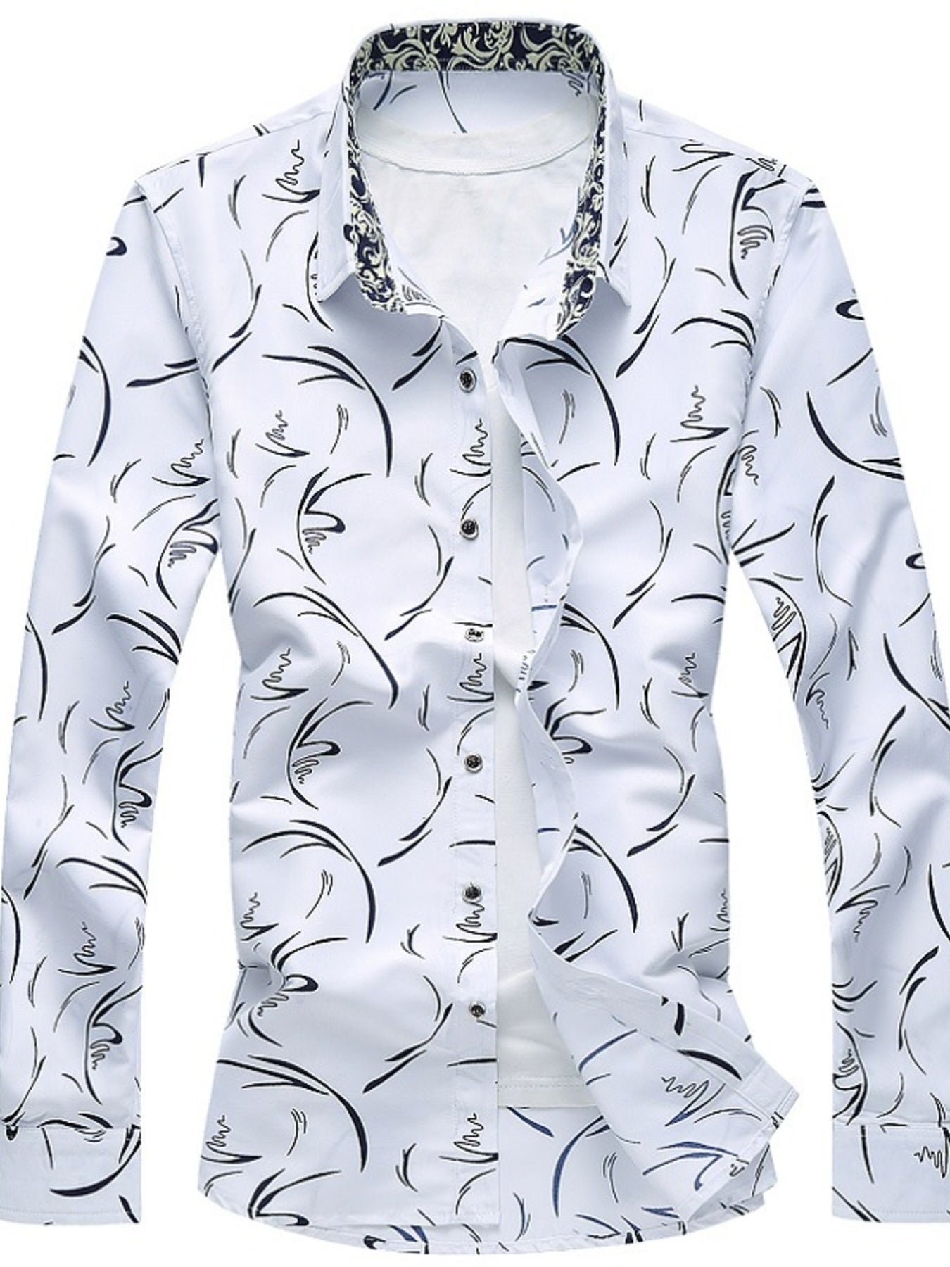 Men's Plus Size Printed Long Sleeve Shirt - cas7m