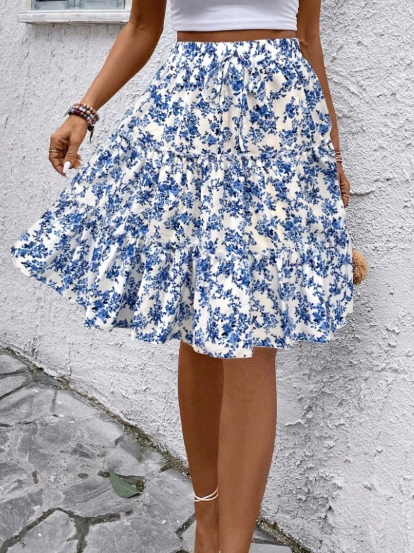 Floral Print Midi Skirt - cas7m
