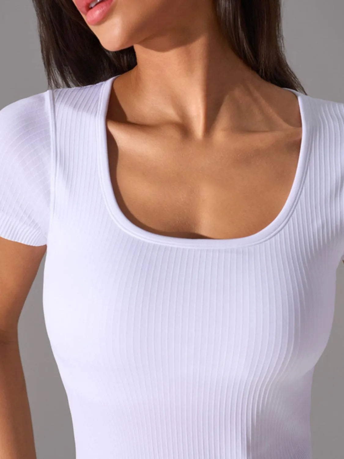 Square Neck Active T-Shirt with Detachable Chest Pads - cas7m