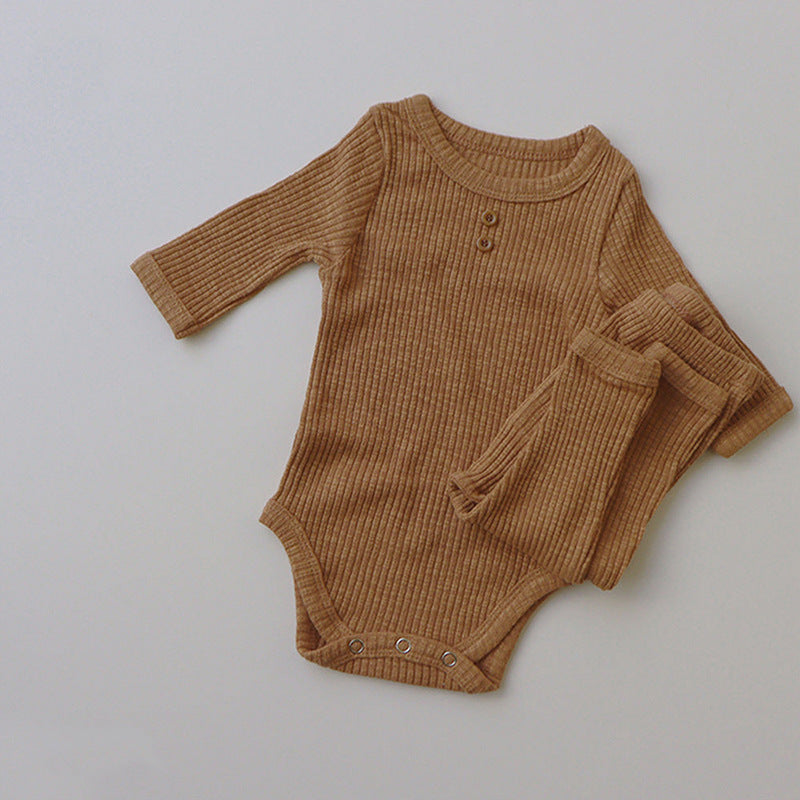 New Baby Long-sleeved Pit Strip Romper  Pants Suit - cas7m