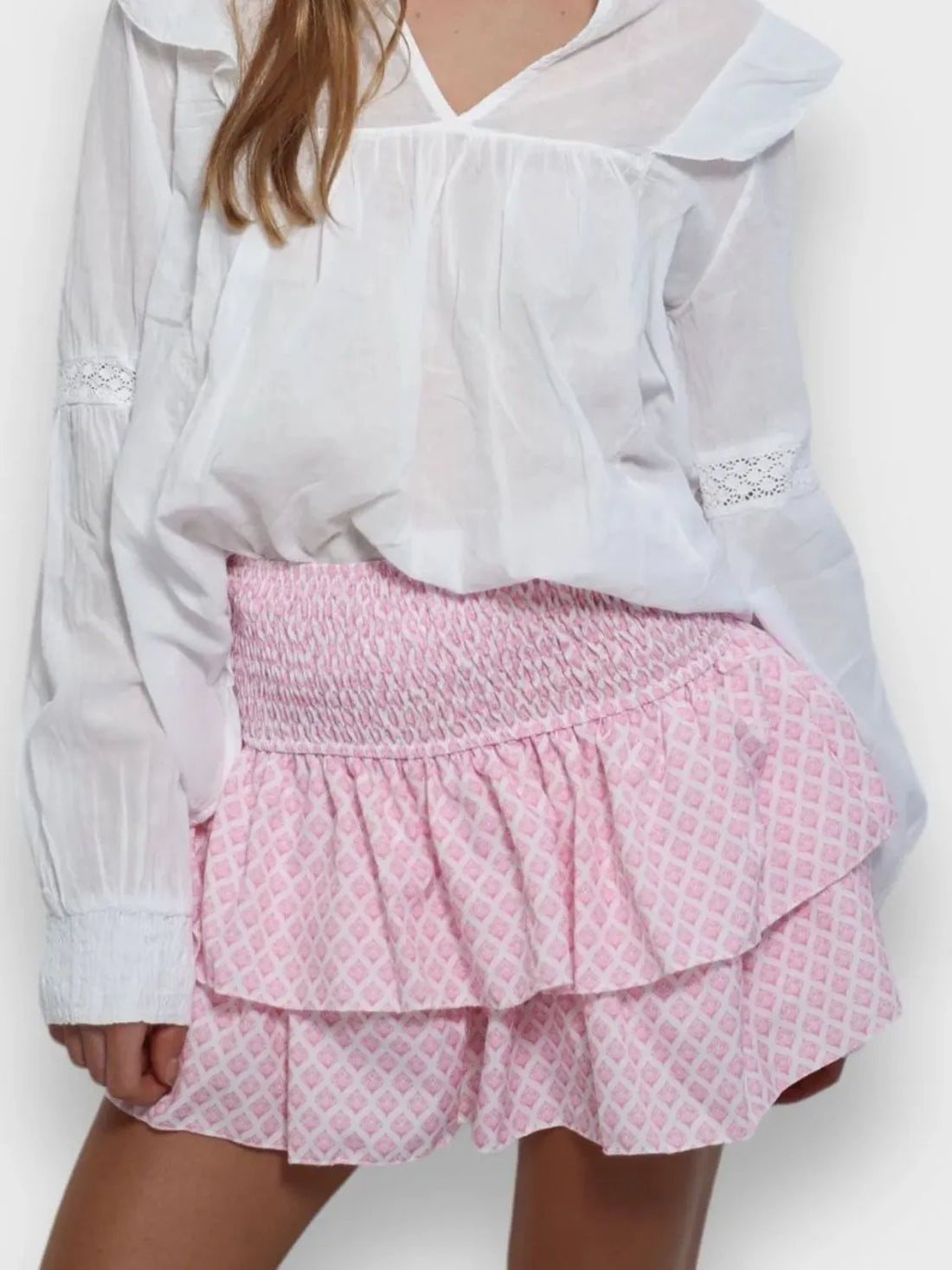 Smocked Wideband Waist Layered Mini Skirt - cas7m