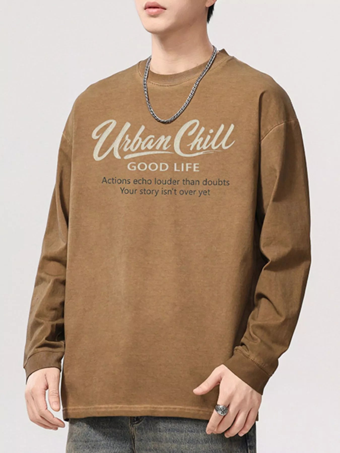 Men's Plus Size Letter Graphic Long Sleeve T-Shirt - cas7m