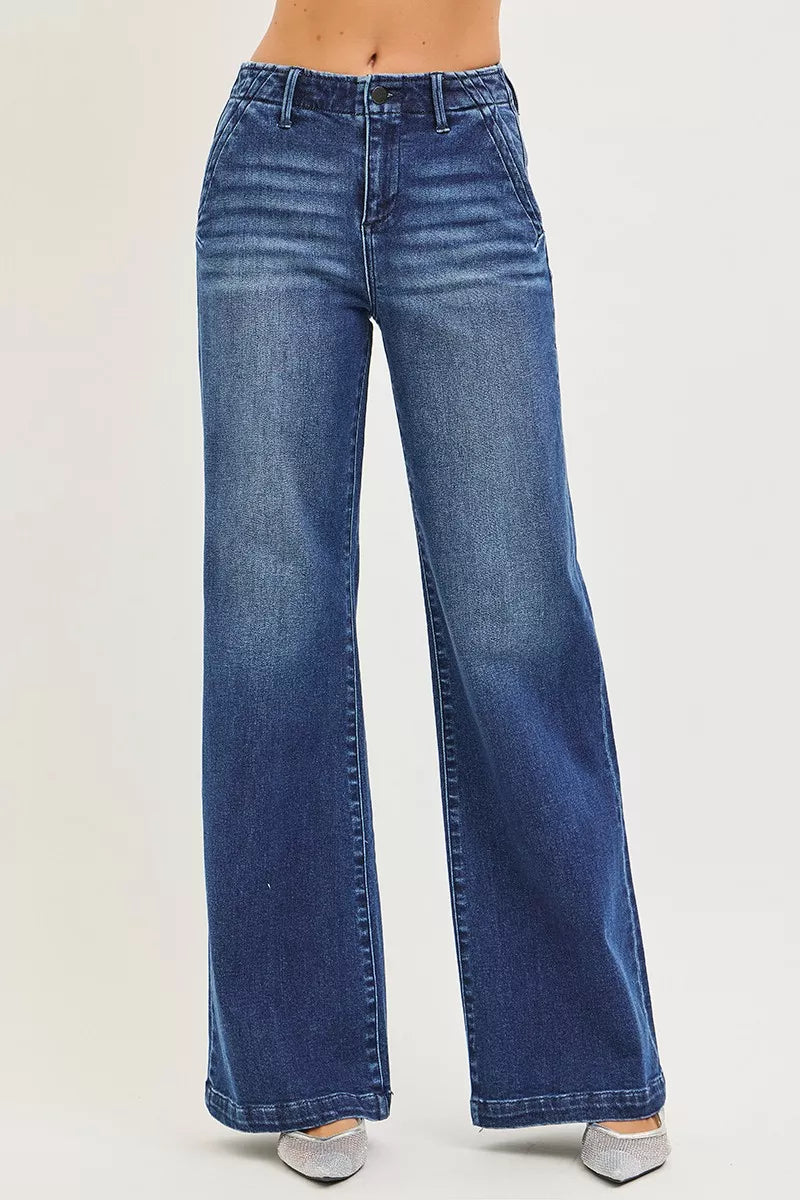 RISEN High Rise Wide Leg Slanted Pocket Jeans - cas7m