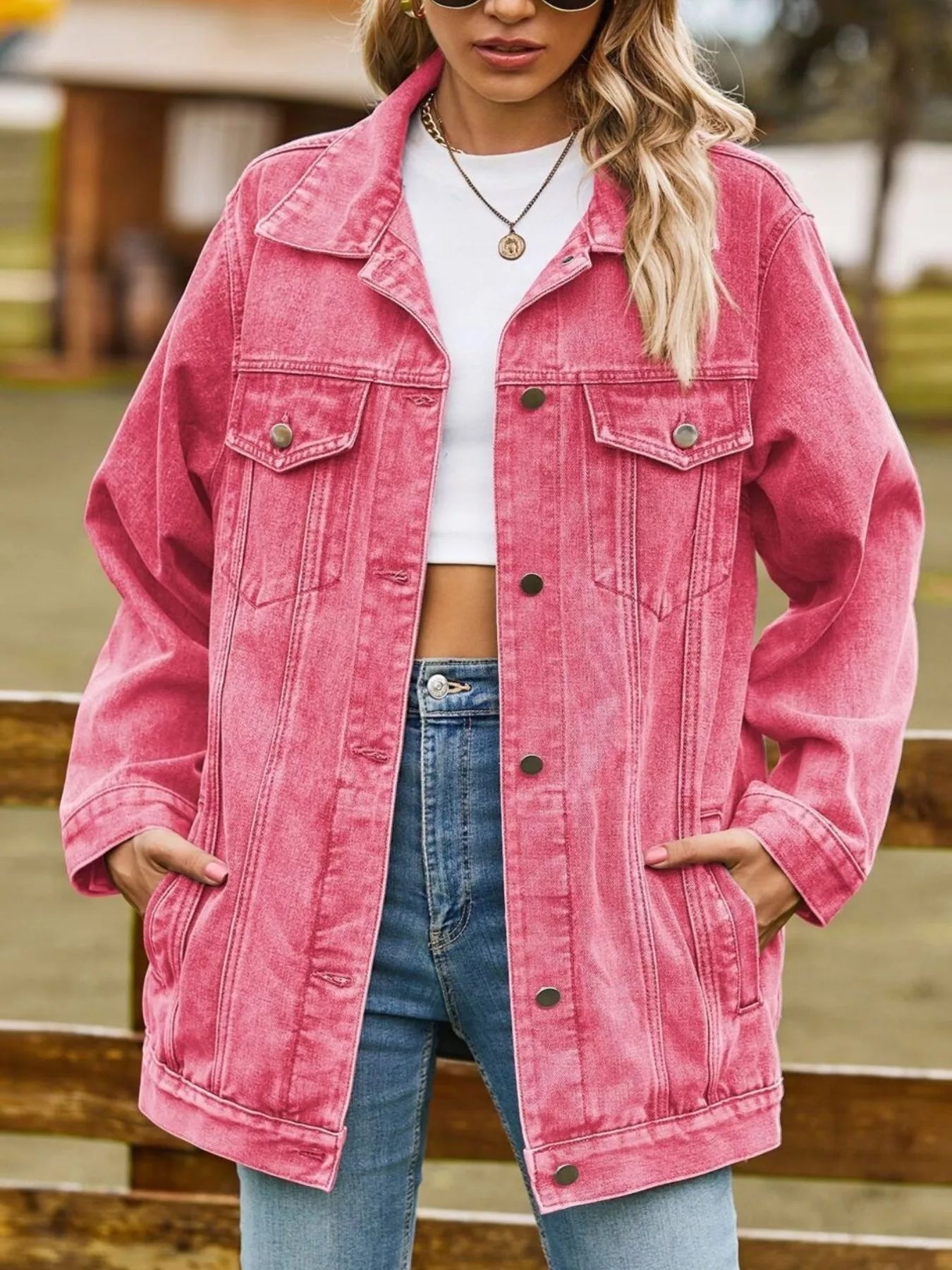 Button Down Washed Denim Jacket - cas7m