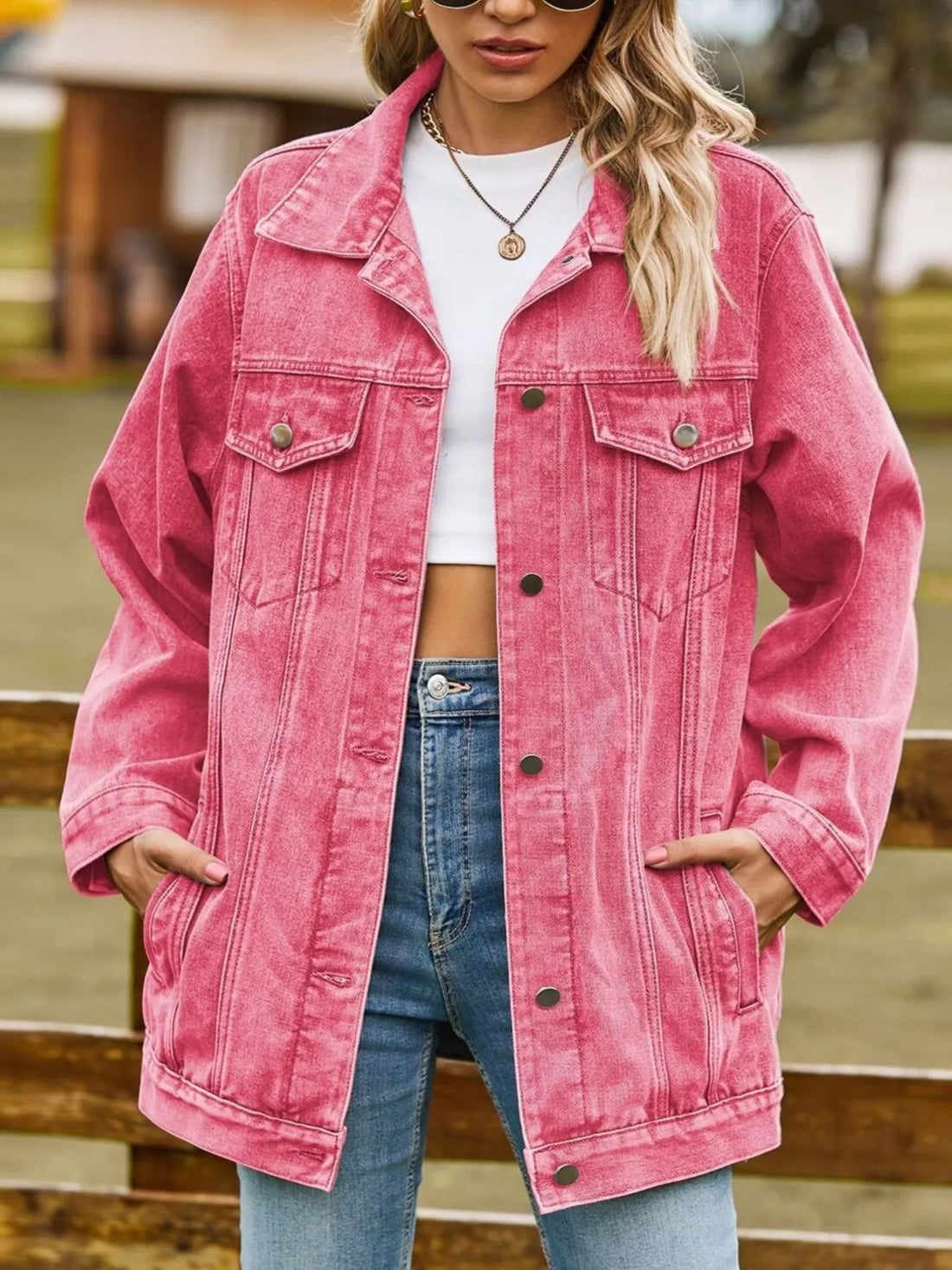 Button Down Washed Denim Jacket - cas7m