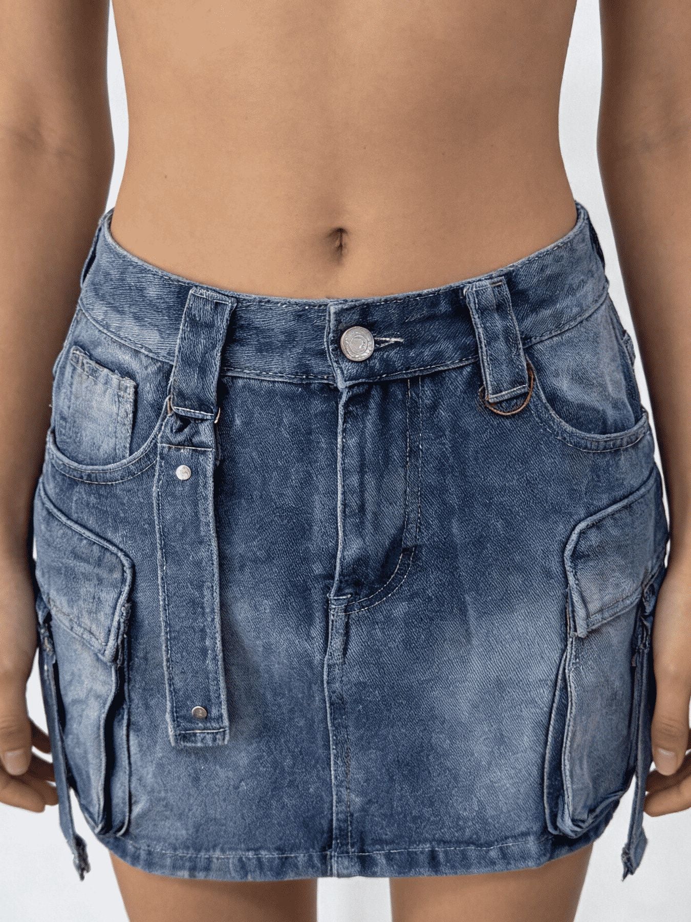 Washed Cargo Denim Skirt - cas7m