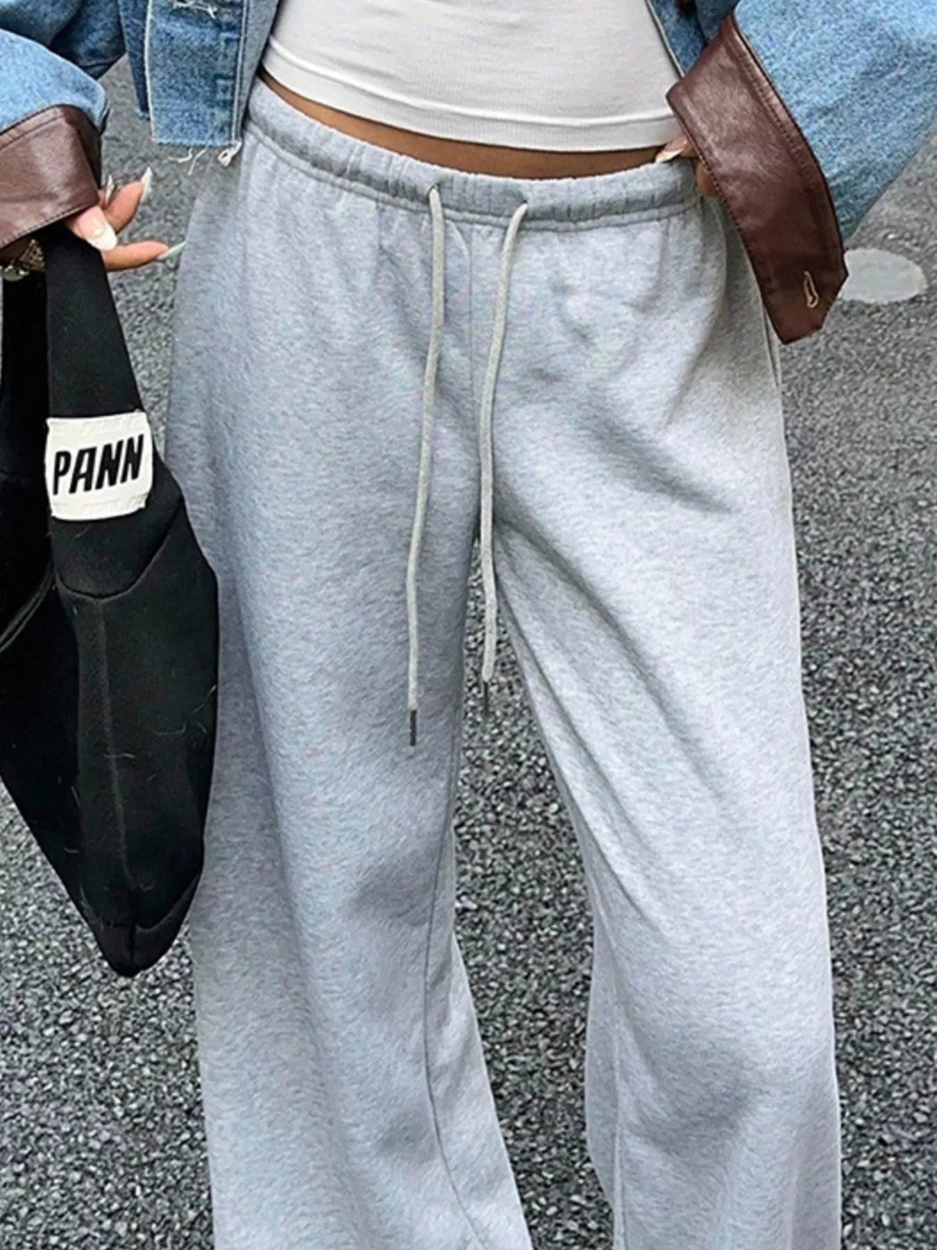 Wide Leg Drawstring Sweatpants - cas7m
