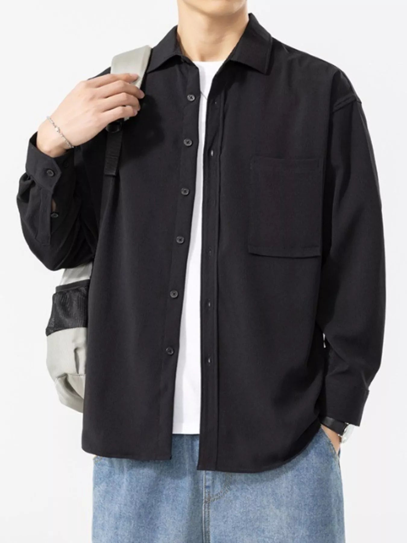 Men's Plus Size Button Up Long Sleeve Shirt - cas7m