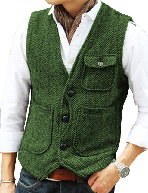 Herringbone Men's Suit Vest Vest - cas7m