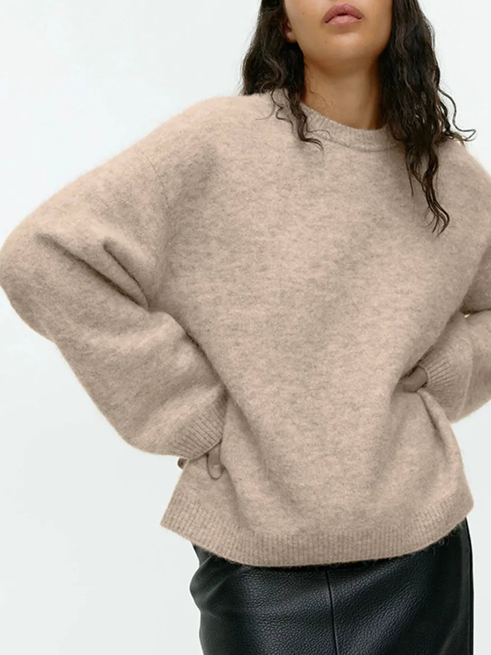 Round Neck Drop Shoulder Sweater - cas7m