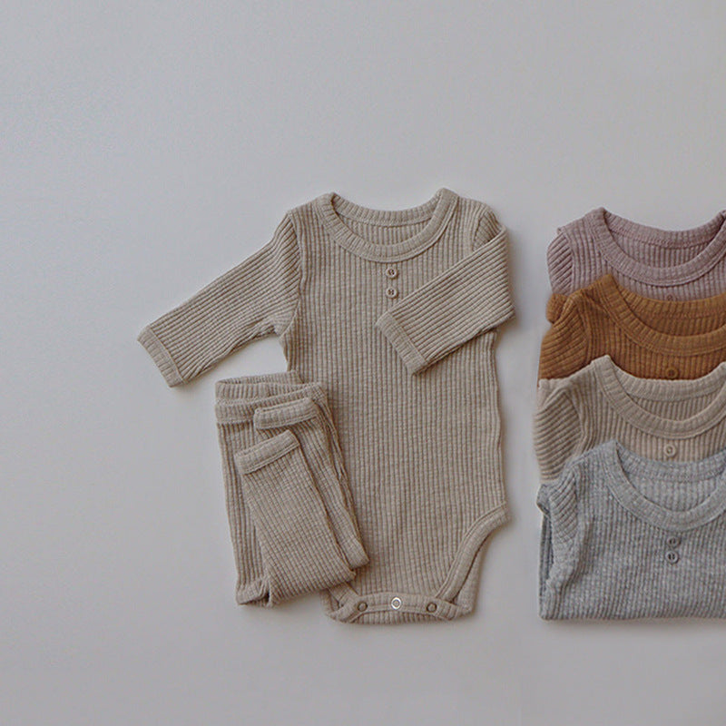 New Baby Long-sleeved Pit Strip Romper  Pants Suit - cas7m